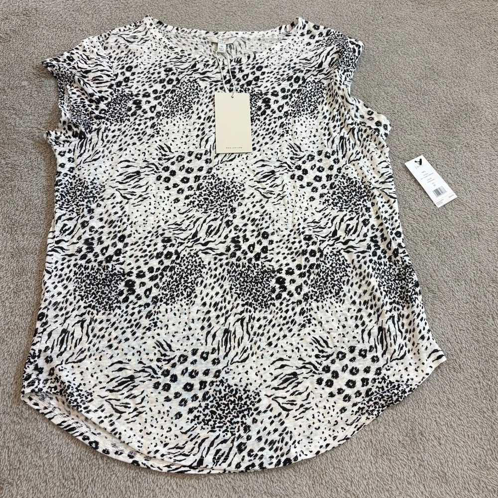 Joie Nell Linen Top Medium Porcelain Animal Print Black White Blouse‎ NWT $118